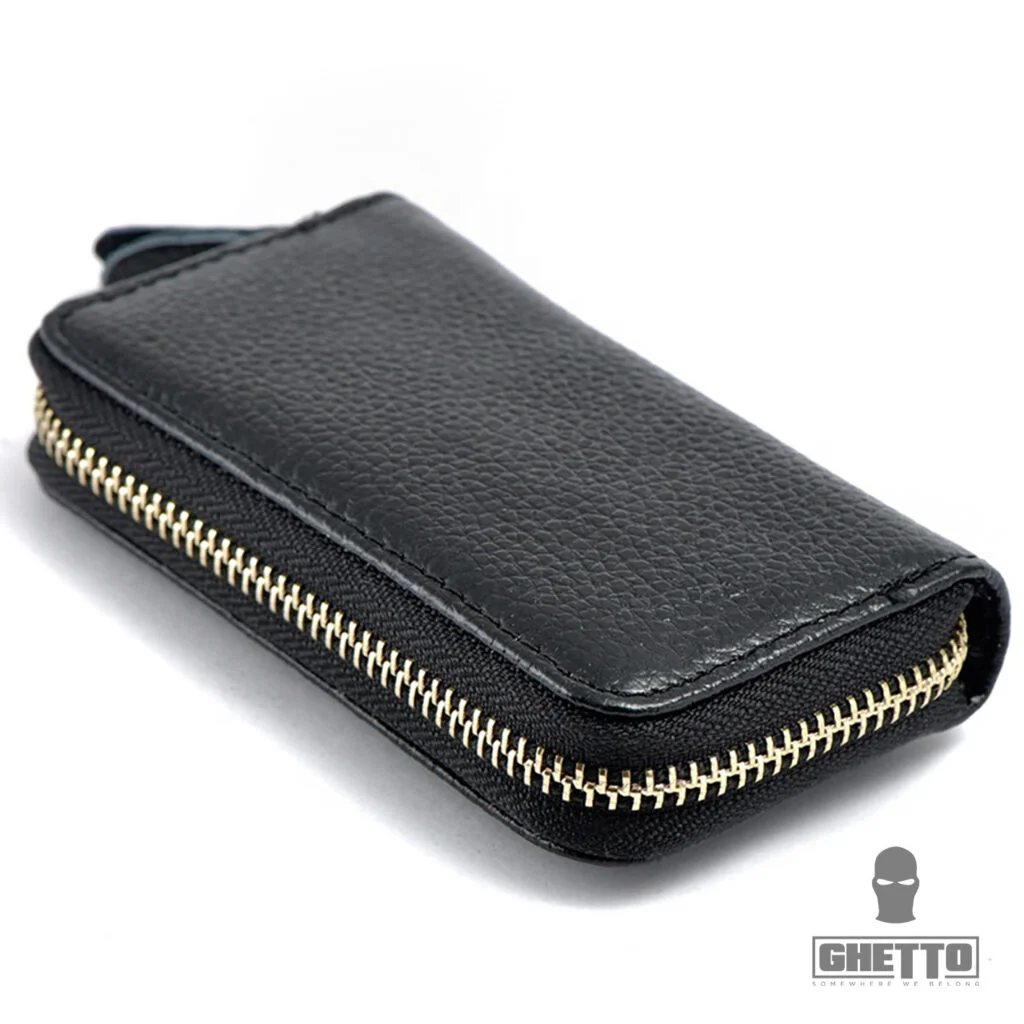 Φωτογραφία προϊόντος: Ghetto Vintage Leather Zipper Key Holder Wallet | Compact Key Organizer with Card Slots Black