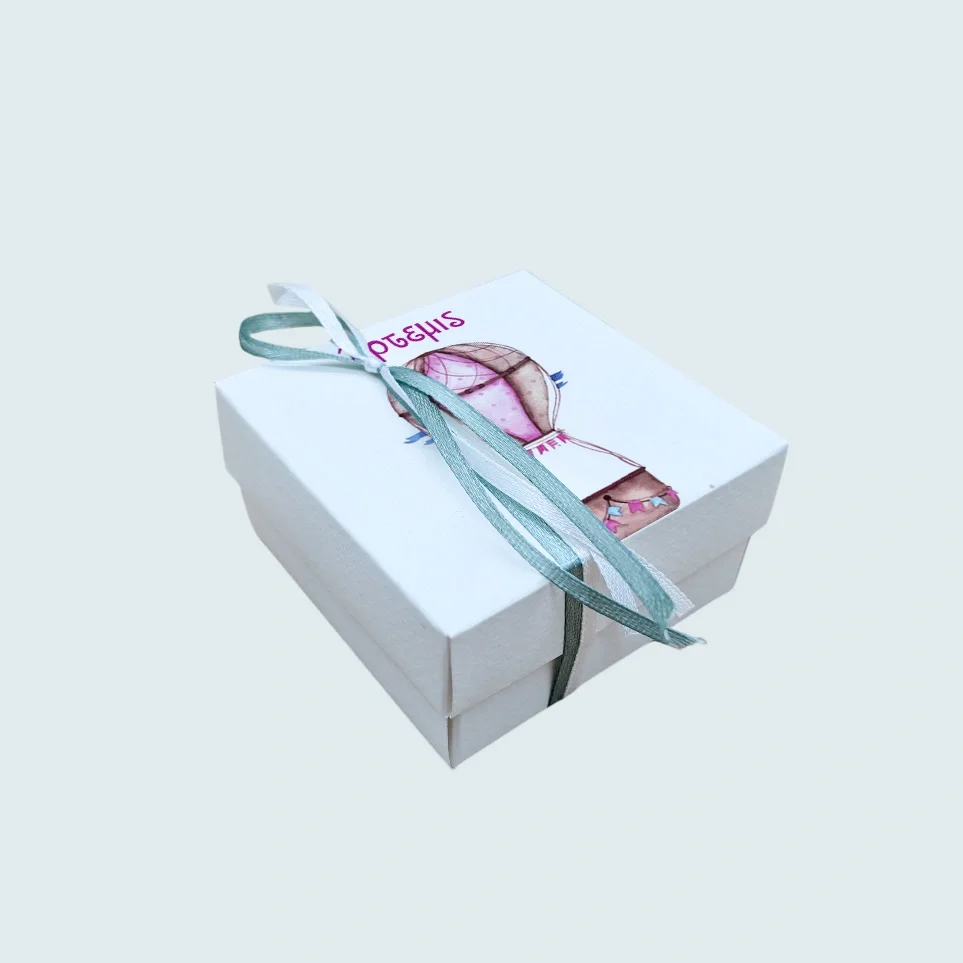 Φωτογραφία προϊόντος: Ecobags Μπομπονιέρα Βάπτισης Κουτάκι με Εκτύπωση και Κουφέτα Χατζηγιαννάκης Θέμα Αερόστατο + Ζωάκια