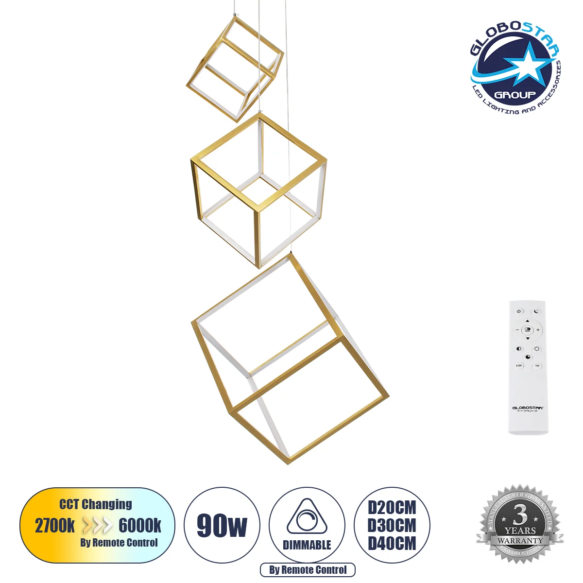 Φωτογραφία προϊόντος: GloboStar® KIBOO-TRIO 60932 Κρεμαστό Φωτιστικό Οροφής Design LED CCT 90W 10350lm 360° AC 220-240V - Εναλλαγή Φωτισμού μέσω Τηλεχειριστηρίου All In One Ψυχρό 6000k+Φυσικό 4500k+Θερμ