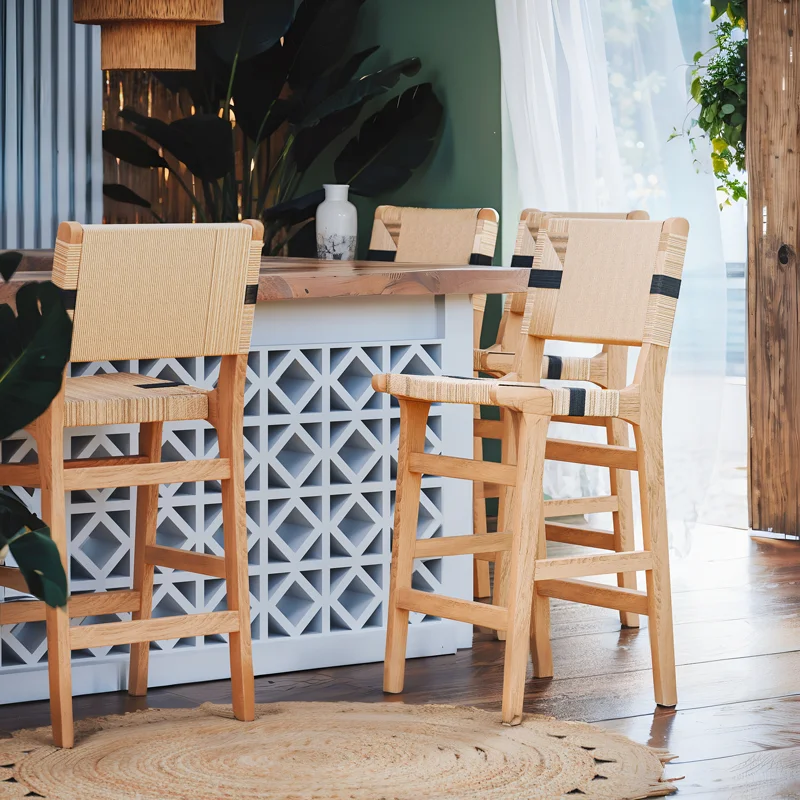 Φωτογραφία προϊόντος: Σκαμπό μπαρ Julien pakoworld rubberwood φυσικό-έδρα φυσικό-μαύρο σχοινί 45x46x95εκ (x1)