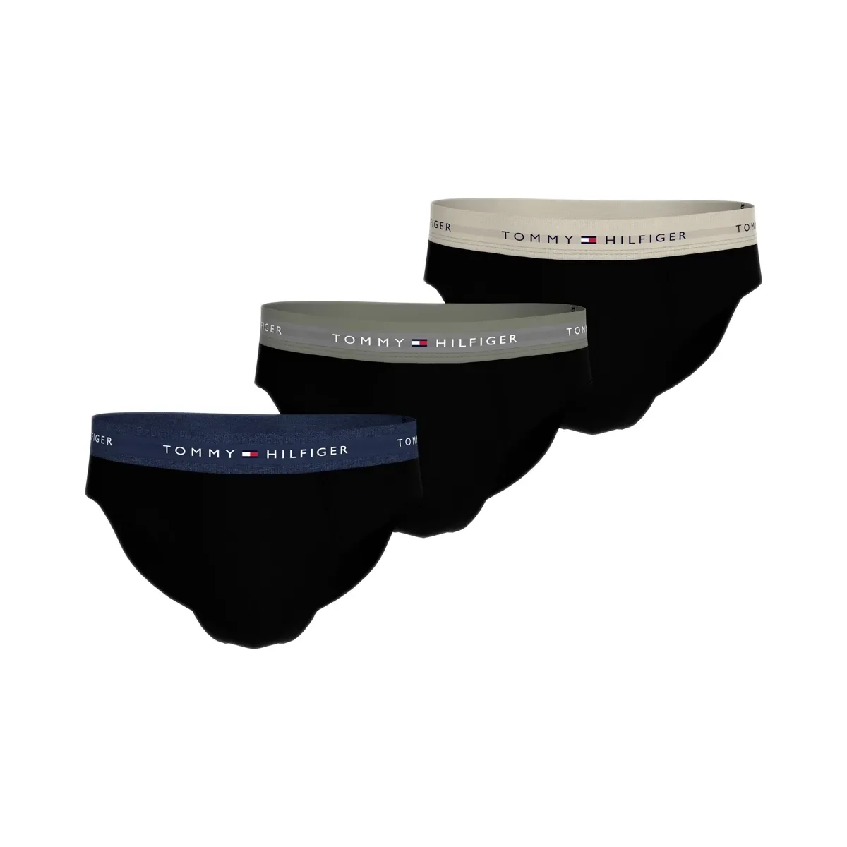 Φωτογραφία προϊόντος: Tommy Hilfiger Ανδρικό Slip Signature Logo Waistband Briefs - Τριπλό Πακέτο, Χρώμα Prpy Nvy-Util Sage-Newsprint