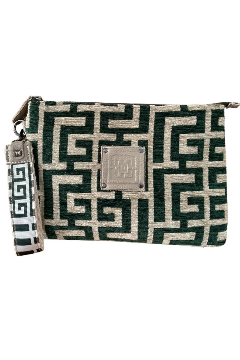 Φωτογραφία προϊόντος: Midneto Ifigenia Cypress Green Beige Chenille Labyrinth Bag
