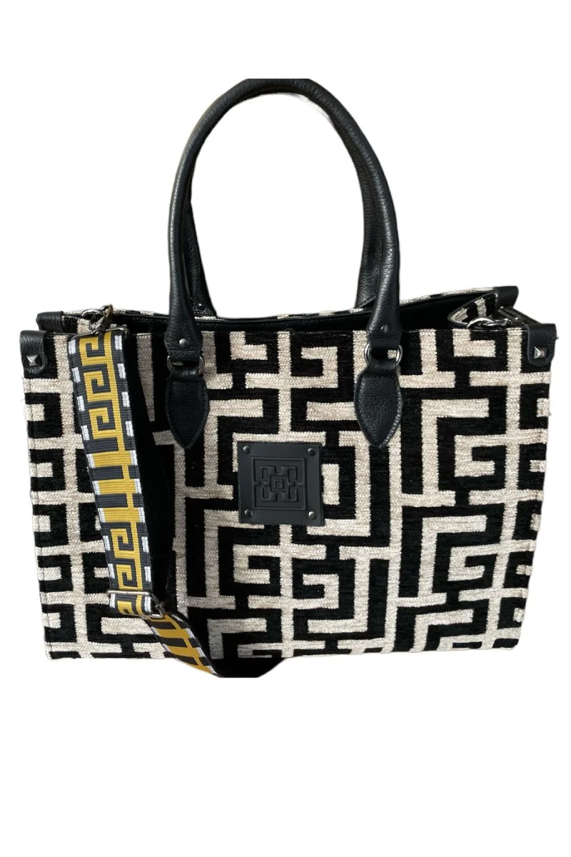 Φωτογραφία προϊόντος: Midneto Leto Beige Black Chenille Labyrinth Bag