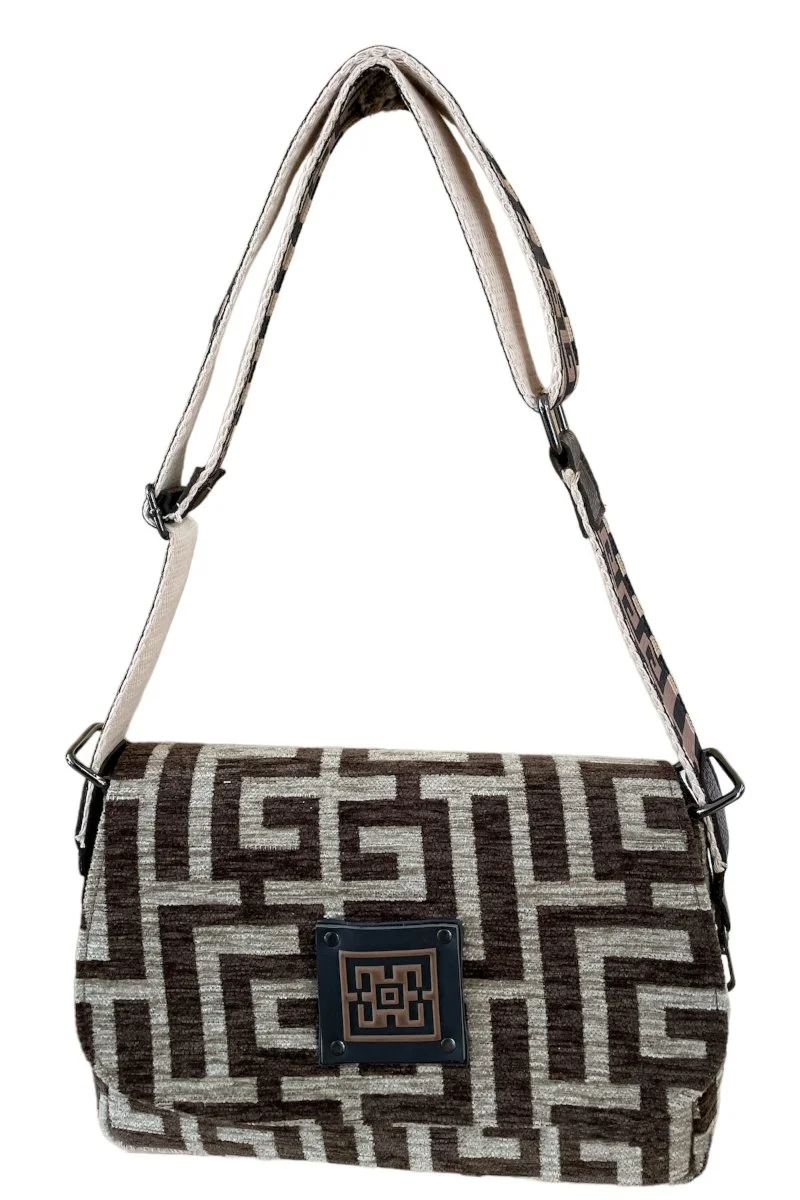 Φωτογραφία προϊόντος: Midneto Phivos I Dark Brown Beige Chenille Labyrinth Bag