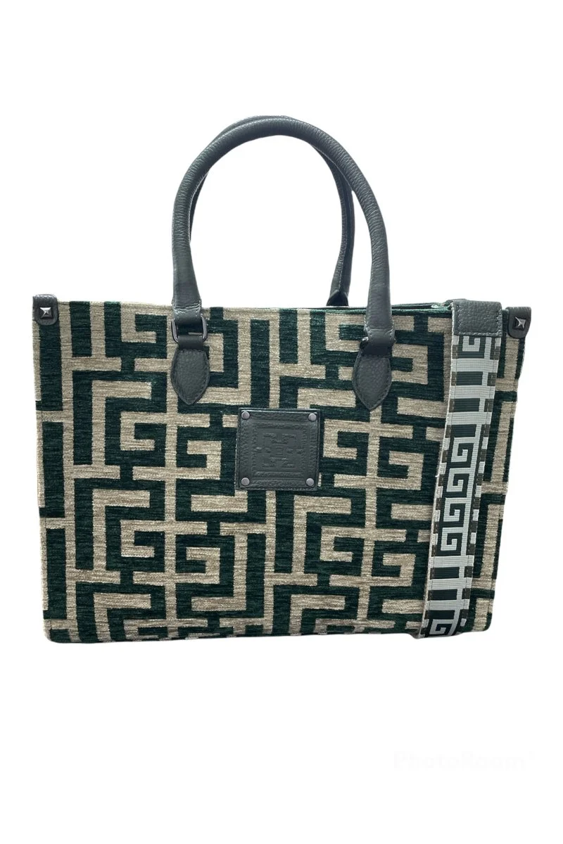 Φωτογραφία προϊόντος: Midneto Leto Beige Cypress Green Chenille Labyrinth Bag