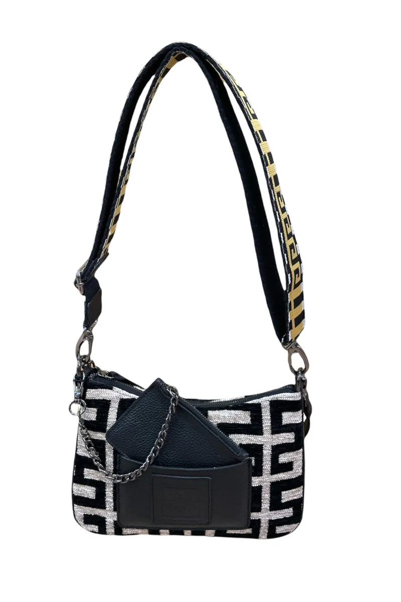 Φωτογραφία προϊόντος: Midneto Dione Beige Black Chenille Labyrinth Bag