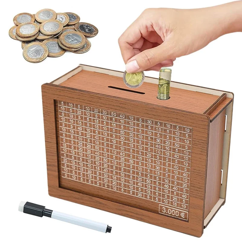 Φωτογραφία προϊόντος: OEM Kakeibo Box Γιαπωνέζικος Κουμπαράς Ξύλινος Ρετρό για Αποταμίευση 3000€ - Καφέ