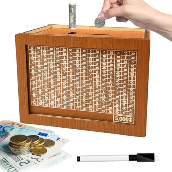 Φωτογραφία προϊόντος: OEM Kakeibo Box Γιαπωνέζικος Κουμπαράς Ξύλινος Ρετρό για Αποταμίευση 5000€ - Καφέ