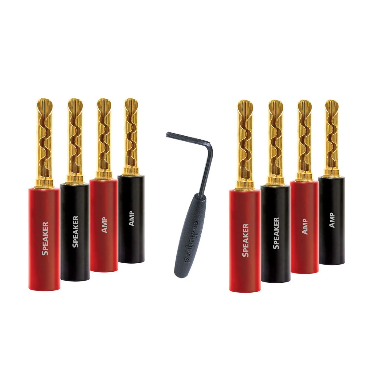 Φωτογραφία προϊόντος: AudioQuest SureGrip-100 BFA/Banana Gold Plated (8 pcs) - Σετ 8 βύσματα για σύνδεση καλωδίων ηχείων