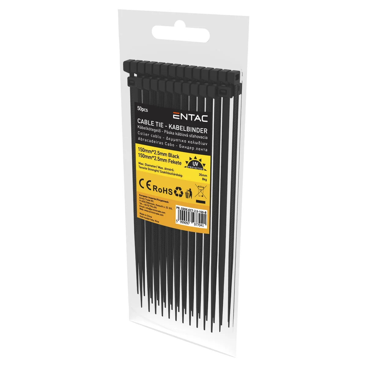 Φωτογραφία προϊόντος: Entac Cable Tie 2.5mm X 150mm Black - Πλαστικά δεματικά καλωδίων 50 τεμάχια