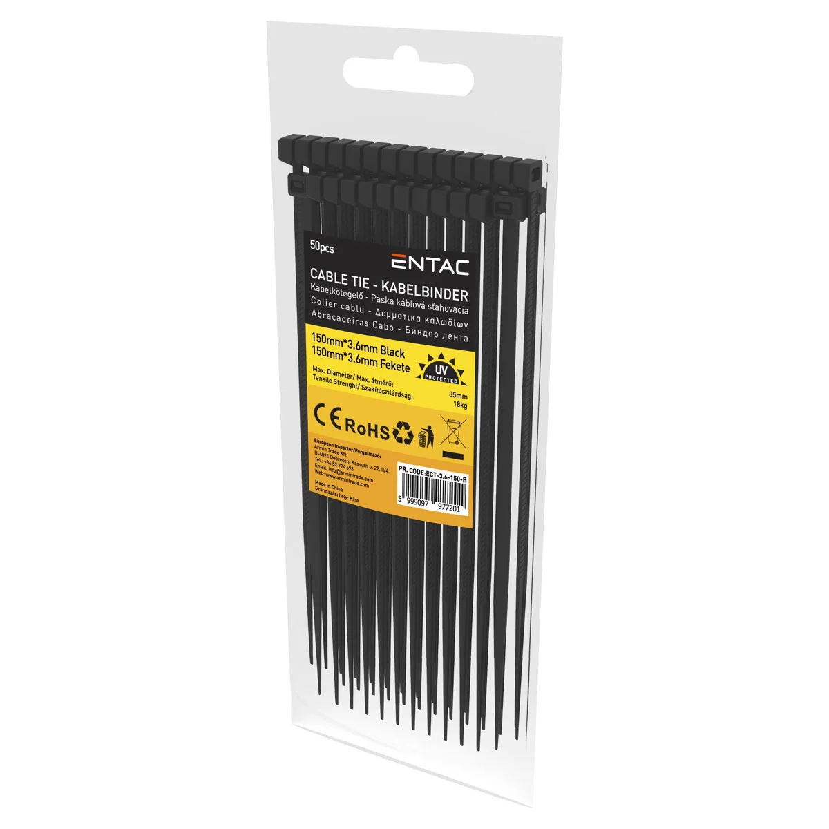 Φωτογραφία προϊόντος: Entac Cable Tie 3.6mm X 150mm Black - Πλαστικά δεματικά καλωδίων 50 τεμάχια