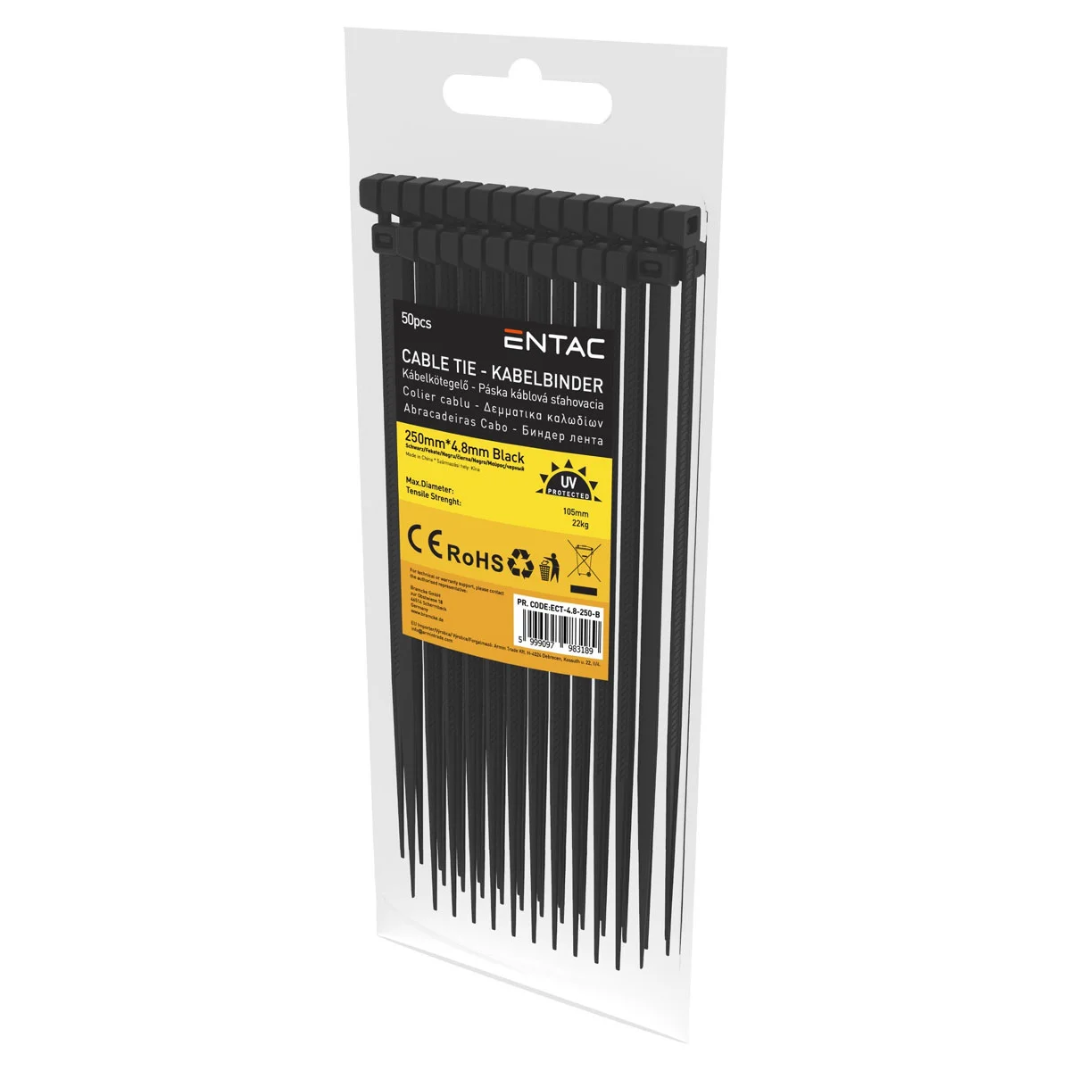 Φωτογραφία προϊόντος: Entac Cable Tie 4.8mm X 250mm Black - Πλαστικά δεματικά καλωδίων 50 τεμάχια