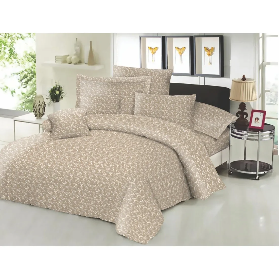 Φωτογραφία προϊόντος: Σεντόνι ΚΟΜΒΟΣ Cotton Line NEW Printed Fern Beige Διπλό με λάστιχο 150x200+22