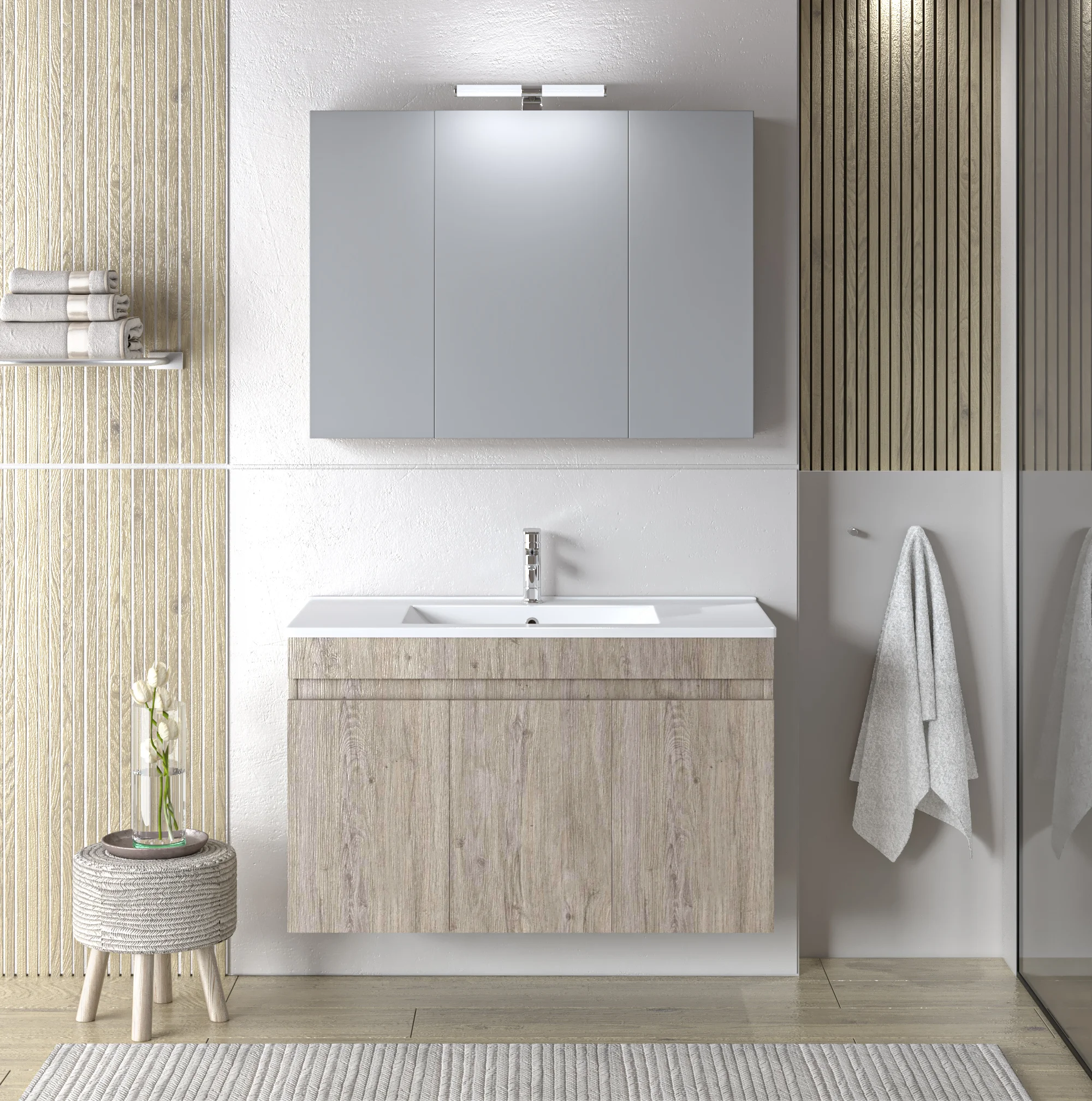 Φωτογραφία προϊόντος: Martin Σετ Έπιπλο Μπάνιου OMEGA BEIGE OAK 90 9SOM090BO0W Πάγκο 87x44x60