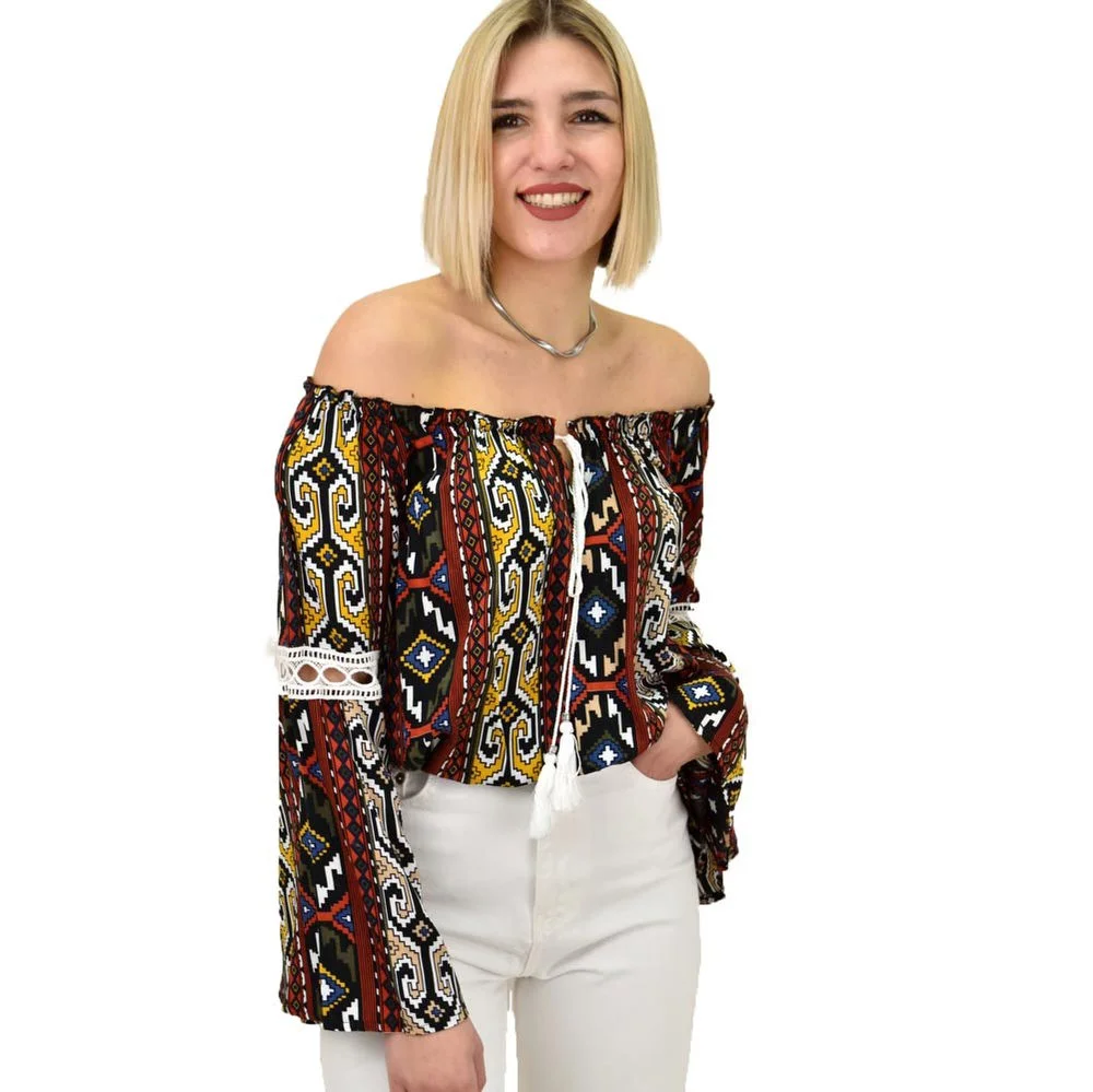Φωτογραφία προϊόντος: First Woman Μπλούζα εμπριμέ crop / Μπορντώ