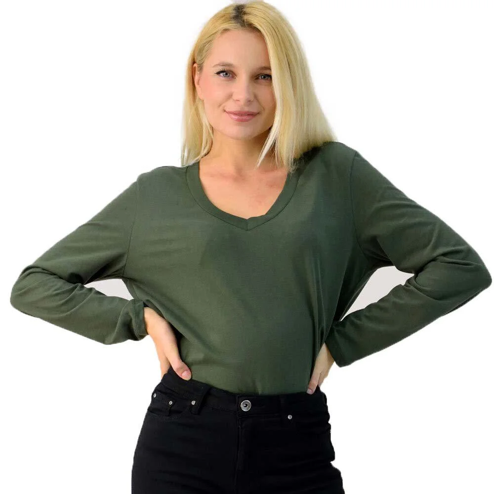 Φωτογραφία προϊόντος: First Woman Basic μπλούζα με V λαιμόκοψη / Χακί