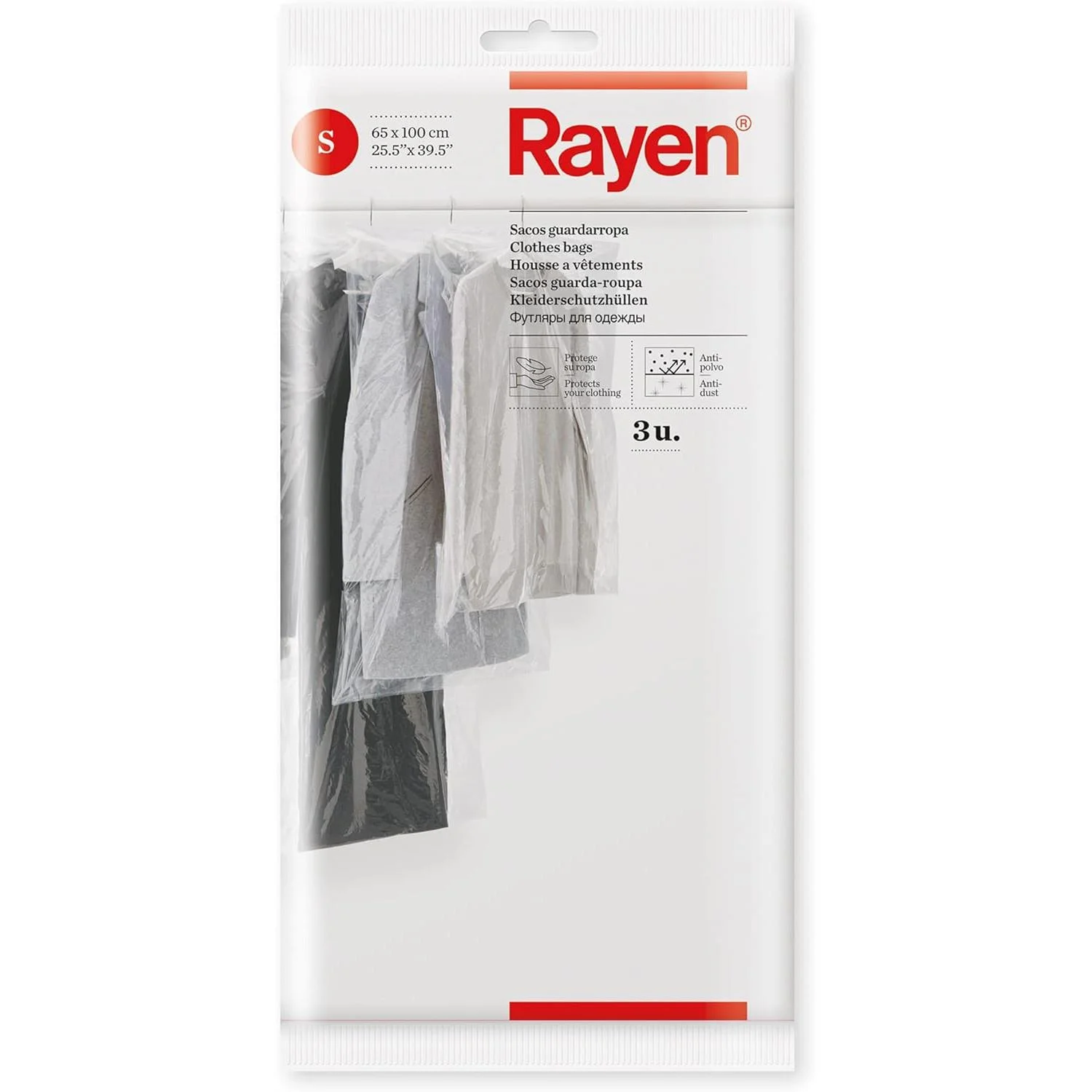 Φωτογραφία προϊόντος: Rayen πλαστική κρεμαστή σακούλα αποθήκευσης ρούχων μέγεθος small 65x100cm 3τμχ (6045.01) προστασία απο σκόνη