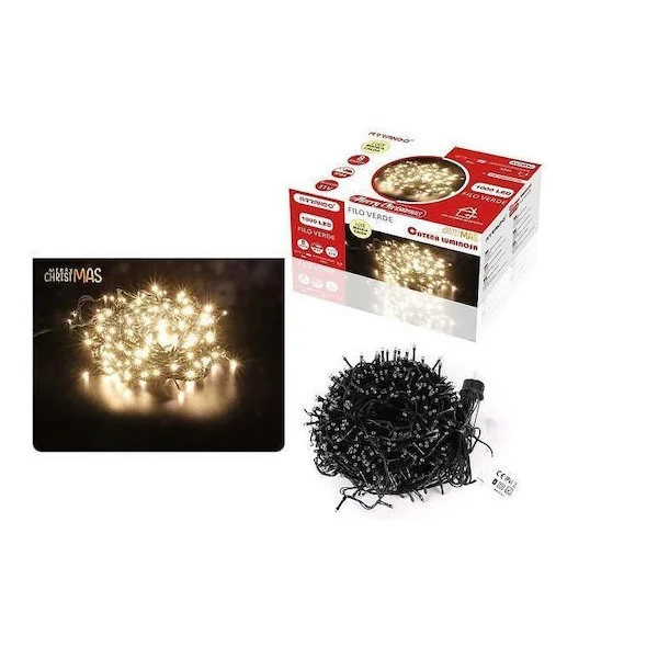 Φωτογραφία προϊόντος: OEM 1000 Λαμπάκια LED 50μ Θερμό Λευκό σε Σειρά με Πράσινο Καλώδιο AN79653 Arrango
