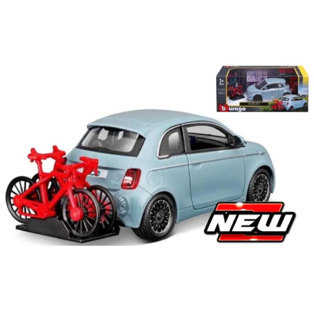 Φωτογραφία προϊόντος: BBURAGO 1:24 Fiat 500e (2023) με ποδήλατα