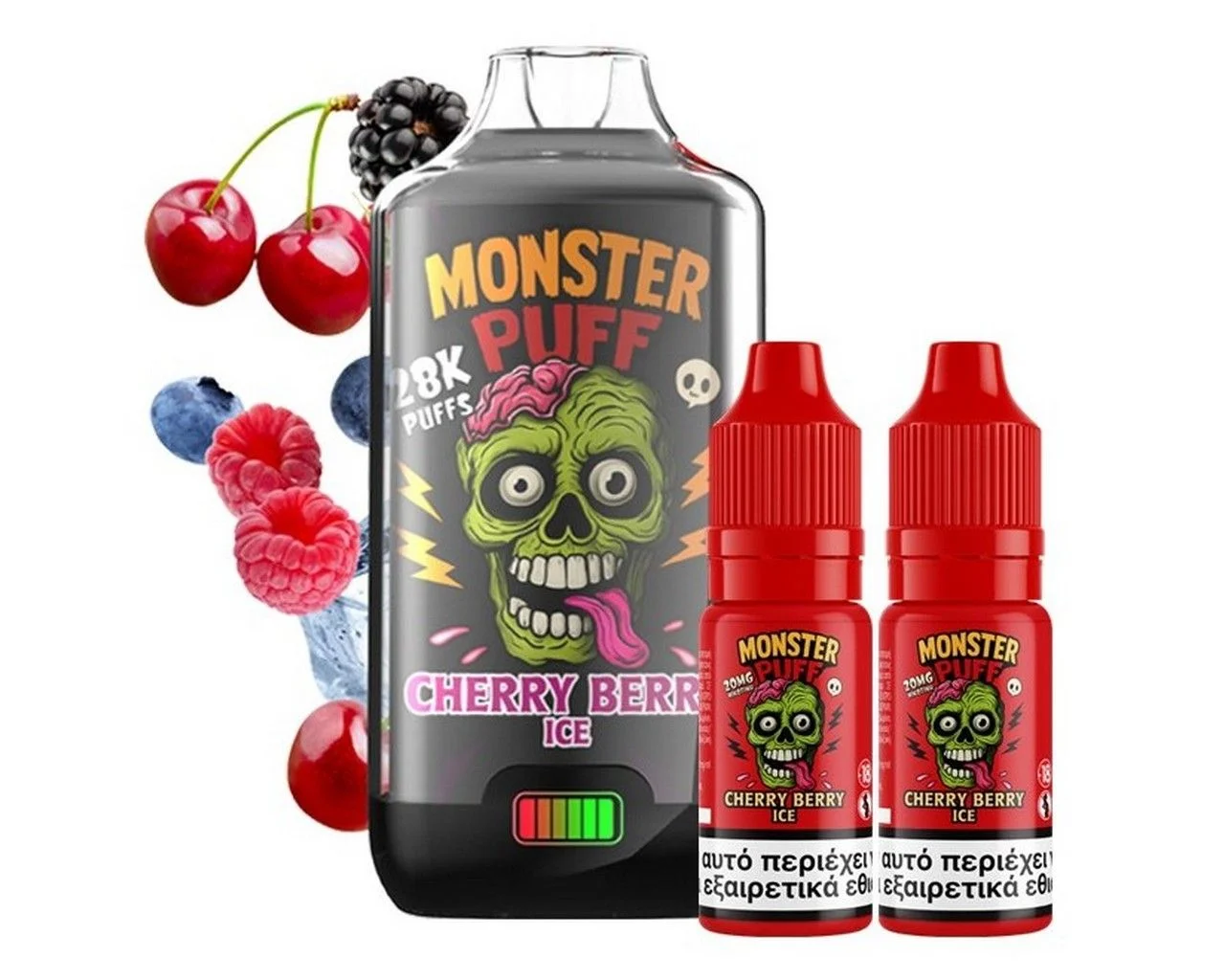 Φωτογραφία προϊόντος: Monster Puff 28K Kit Cherry Berry Ice Συσκευή 2ml + 2x10ml 20mg