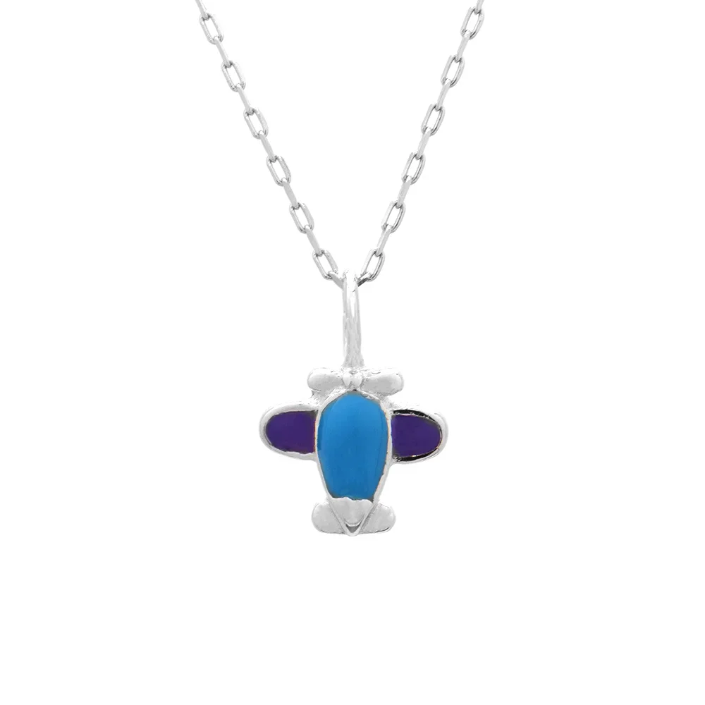 Φωτογραφία προϊόντος: Peach Jewelry Κολιέ Αεροπλανάκι από Ασήμι 925 με Γαλάζιο και Μωβ Σμάλτο