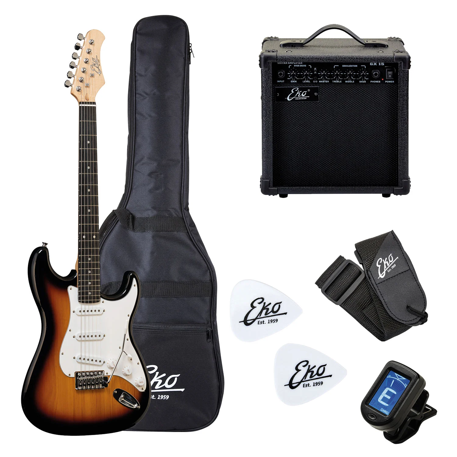 Φωτογραφία προϊόντος: Eko Guitars EG11 Sunburst Pack - Σετ ηλεκτρικής κιθάρας Stratocaster
