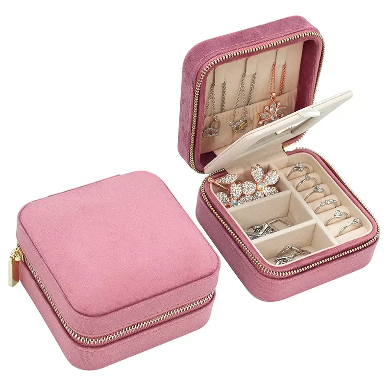 Φωτογραφία προϊόντος: Ghetto Velvet Portable Jewelry Organizer Box with Mirror | Travel Storage Case for Rings, Earrings + Necklaces Pink