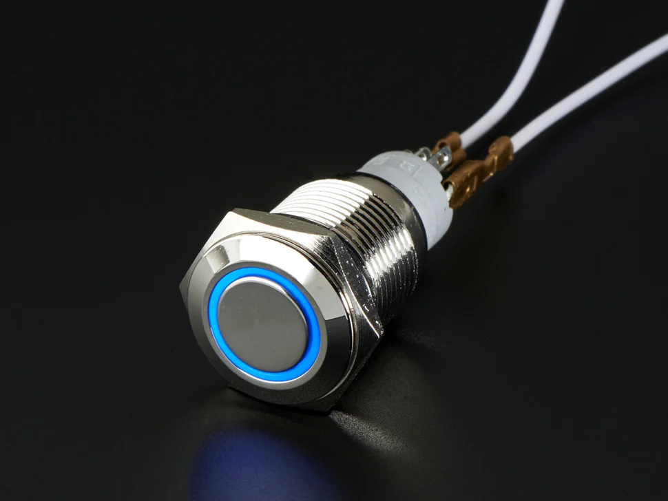 Φωτογραφία προϊόντος: Adafruit Weatherproof Metal On/Off Switch with Blue LED Ring - 16mm Blue On/Off