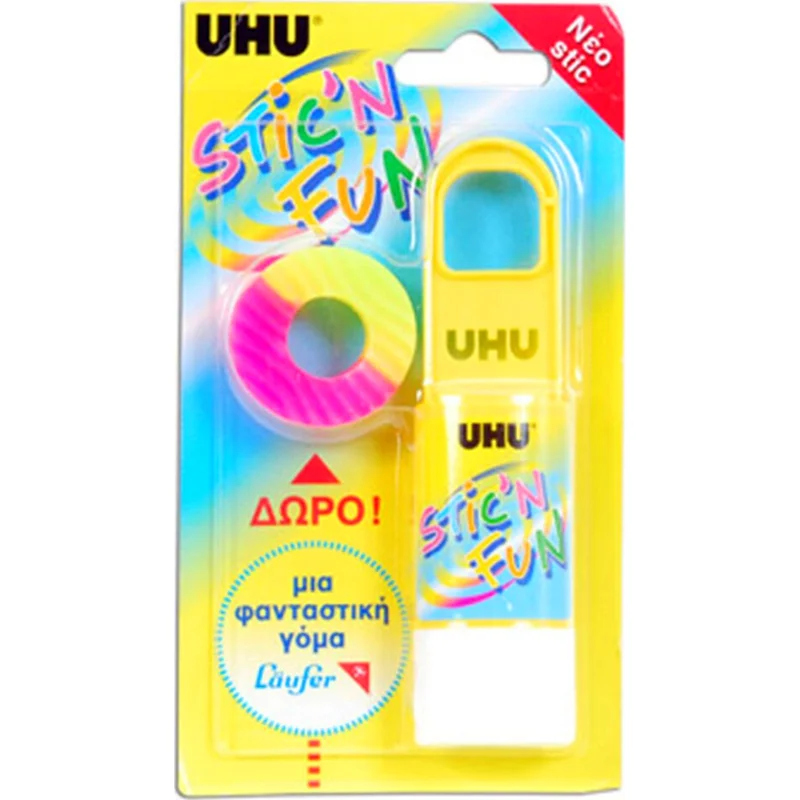 Φωτογραφία προϊόντος: Κόλλα Stick UHU Stic N Fun για Χαρτί με Γόμα 1τμχ 20gr 4026700396751