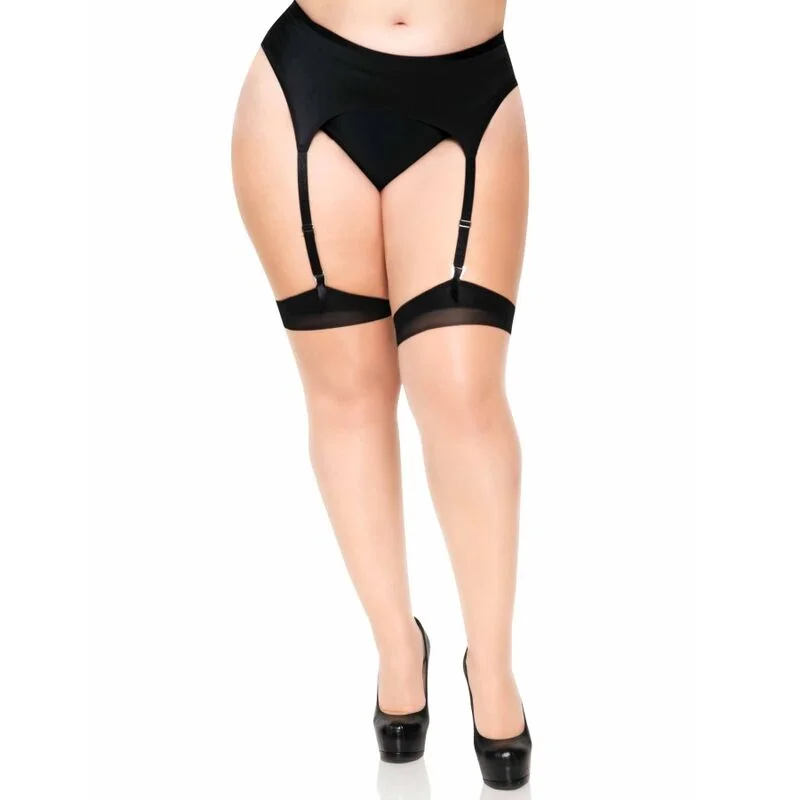 Φωτογραφία προϊόντος: LEG AVENUE PLUS LYCRA SHEER 2 TONE THIGH HIGH WITH BACKSEAM AND CUBAN HEEL