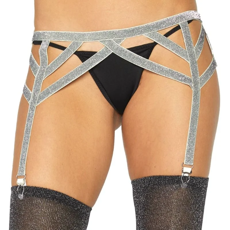 Φωτογραφία προϊόντος: LEG AVENUE SILVER LUREX ELASTIC GARTER BELT ONE SIZE