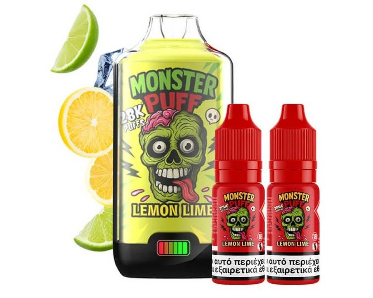 Φωτογραφία προϊόντος: Monster Puff 28K Kit Lemon Lime Συσκευή 2ml + 2x10ml 20mg