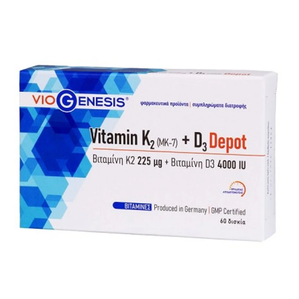 Φωτογραφία προϊόντος: Viogenesis VITAMIN K2 (MK7) 225μg + D3 4000IU DEPOT 60tabs