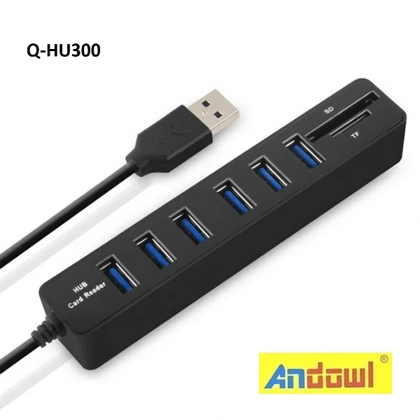 Φωτογραφία προϊόντος: OEM USB 3.0 HUB 8 θυρών με υποδοχές για κάρτες SD TF μαύρο Q-HU300 ANDOWL