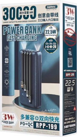 Φωτογραφία προϊόντος: OEM RPP-199 Hunergy Series Power Bank 30000mAh 22.5W με Θύρα USB-A Power Delivery