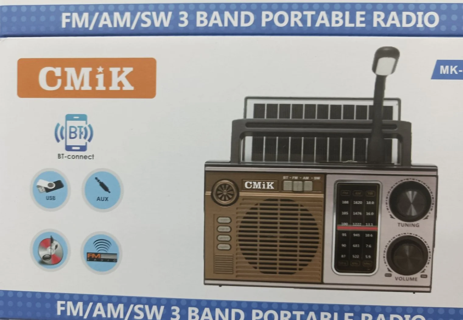 Φωτογραφία προϊόντος: OEM Ραδιόφωνο CMiK και φορτιστής κινητού με Ηλιακό Πάνελ σε Καφέ Χρώμα