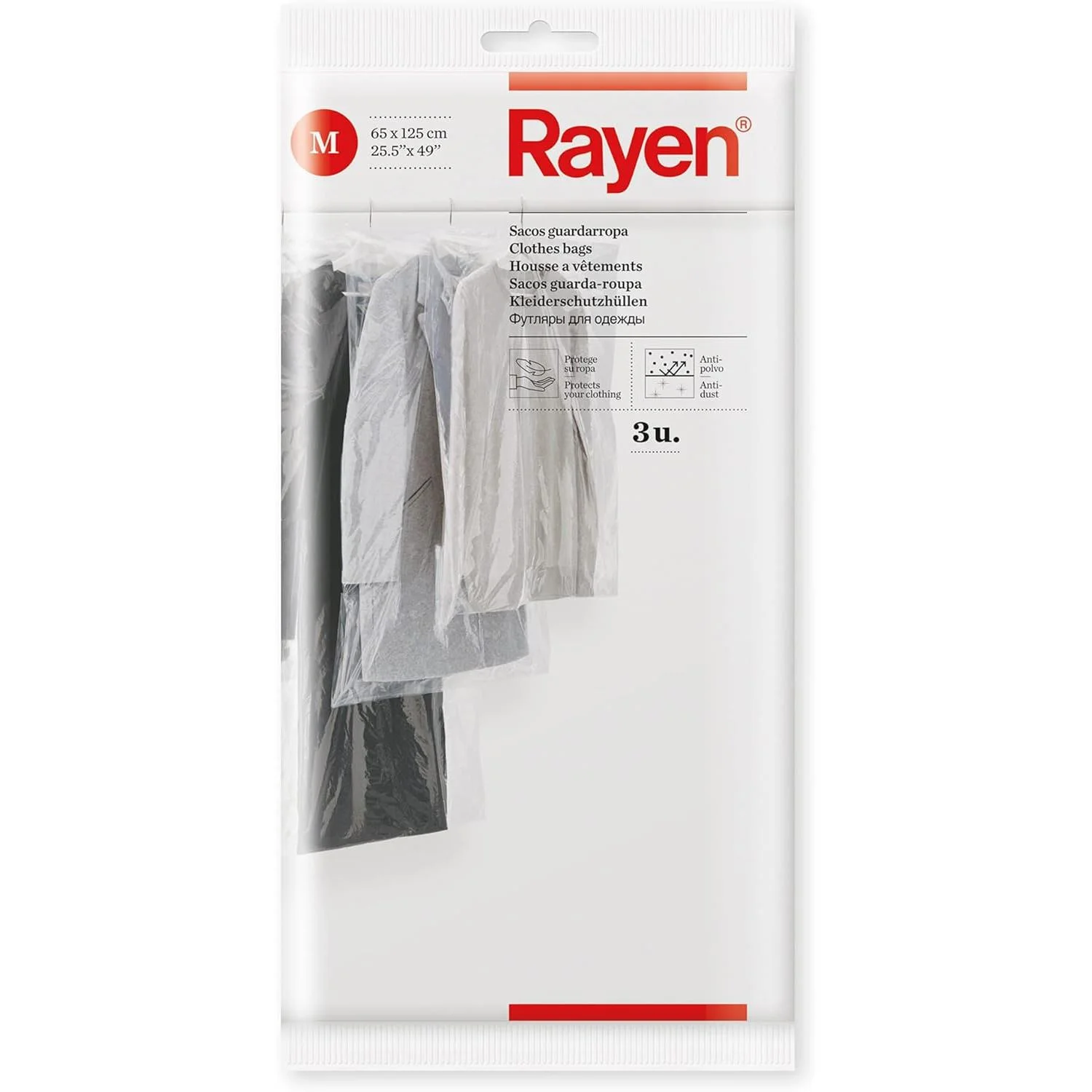 Φωτογραφία προϊόντος: Rayen πλαστική κρεμαστή σακούλα αποθήκευσης ρούχων μέγεθος medium 65x125cm 3τμχ (6046.01) προστασία απο σκόνη