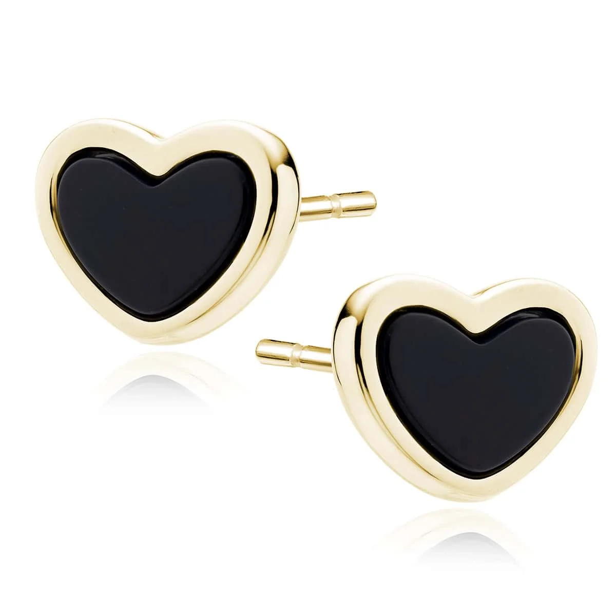 Φωτογραφία προϊόντος: Lysea Midnight Heart Studs: Σκουλαρίκια "Καρδιές" από Ασήμι 925 με 14Κ Επιχρύσωση & Μαύρο Όνυχα