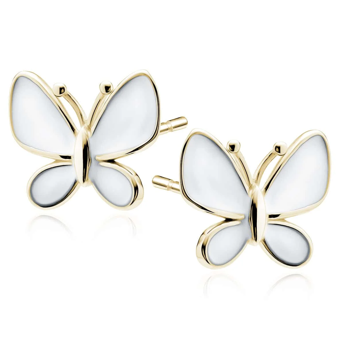 Φωτογραφία προϊόντος: White Butterfly Studs: Lysea Σκουλαρίκια "Πεταλούδες" από Ασήμι 925 με 14Κ Επιχρύσωση & Λευκό Σμάλτο - Υποαλλεργικό