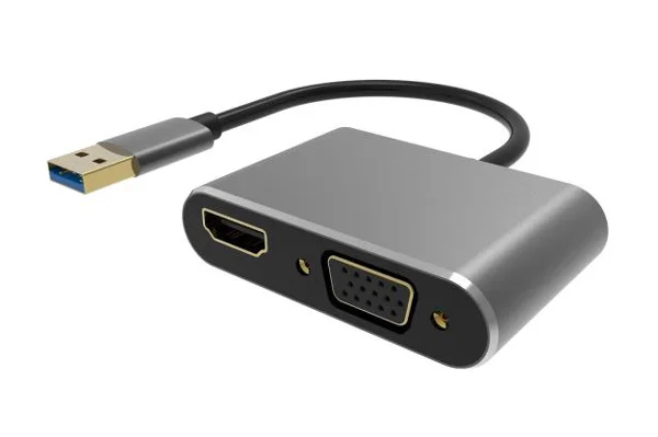Φωτογραφία προϊόντος: POWERTECH αντάπτορας USB σε HDMI + VGA PTH-101, 4K/30Hz, γκρι