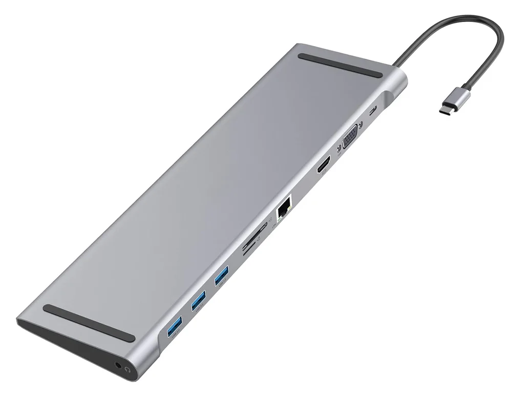 Φωτογραφία προϊόντος: Powertech Docking station CAB-UC080, 10 θυρών, βάση laptop, USB-C, 100W, 4K, γκρι