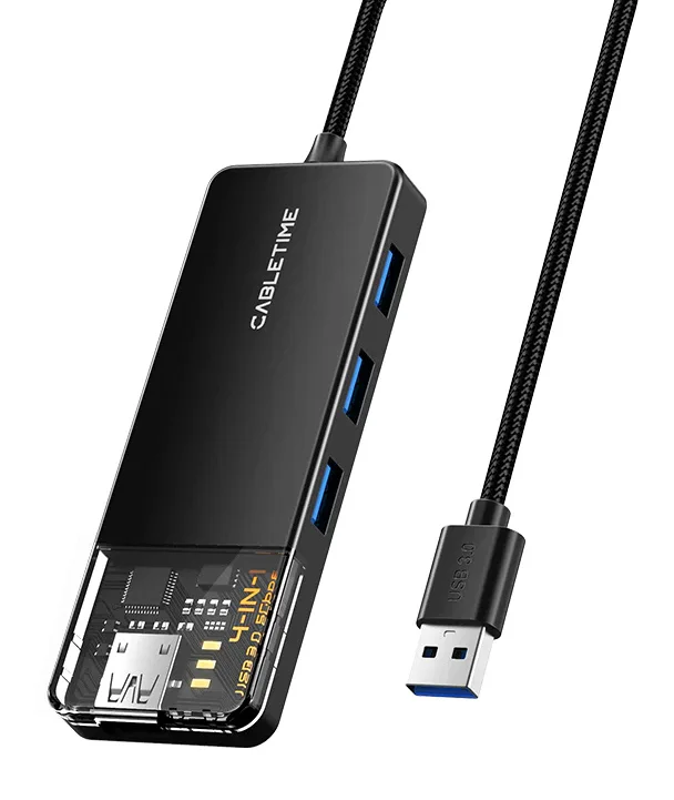 Φωτογραφία προϊόντος: CABLETIME USB hub CT-HUBT2-PB, 4x θυρών, 5Gbps, 1m, μαύρο