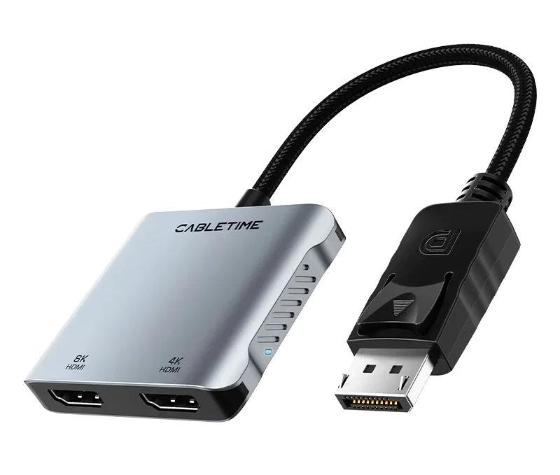 Φωτογραφία προϊόντος: CABLETIME αντάπτορας DisplayPort σε 2x HDMI CT-DM2H8K-AG, 8K, γκρι