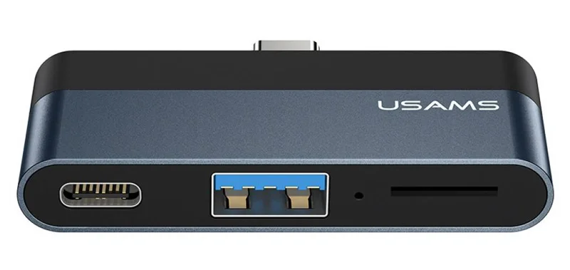 Φωτογραφία προϊόντος: USAMS USB-C hub US-SJ491, USB/USB-C PD/micro SD θύρες, 5Gbps, γκρι