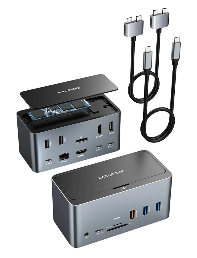Φωτογραφία προϊόντος: CABLETIME docking station DOCK162-AG2, θήκη SSD, 15 θύρες, 4K 100W, γκρι