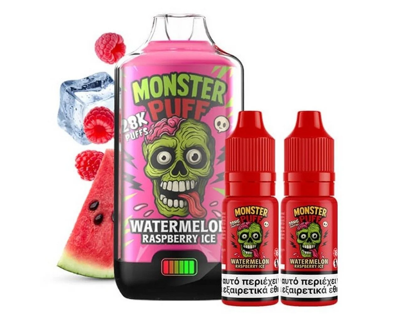 Φωτογραφία προϊόντος: Monster Puff 28K Kit Watermelon Raspberry Ice Συσκευή 2ml + 2x10ml 20mg