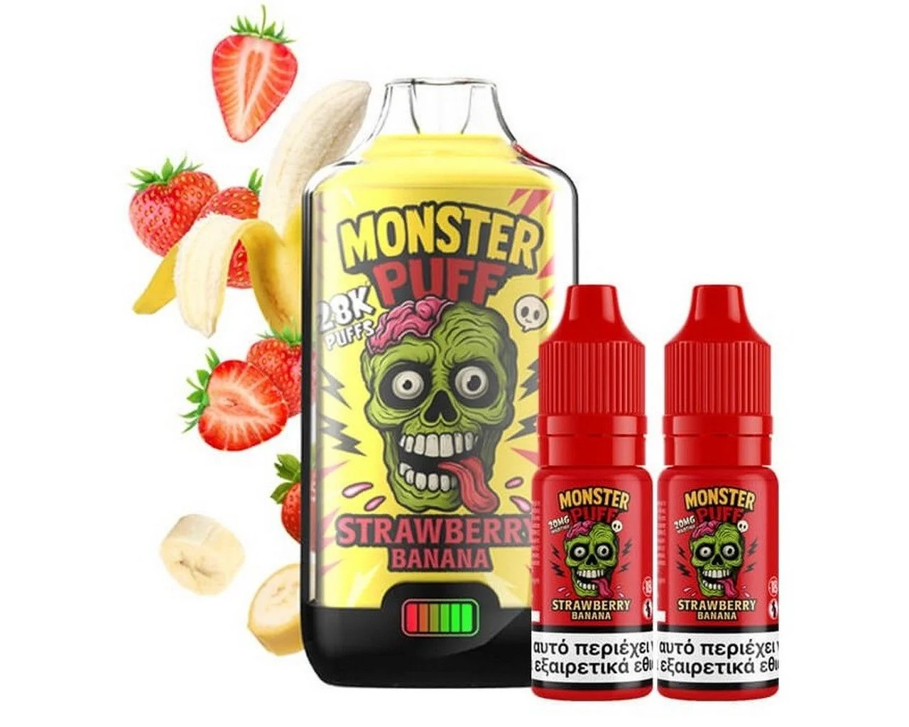 Φωτογραφία προϊόντος: Monster Puff 28K Kit Strawberry Banana Συσκευή 2ml + 2x10ml 20mg