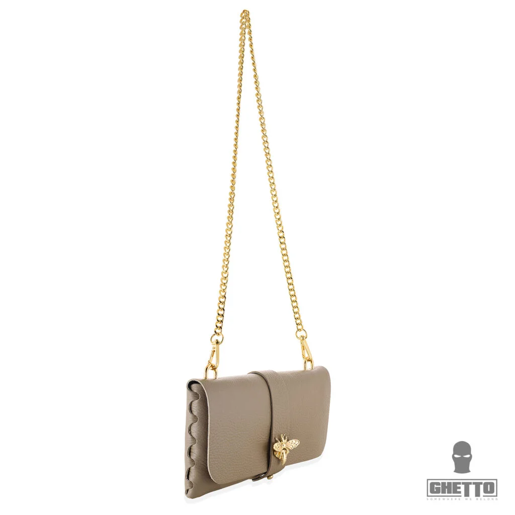Φωτογραφία προϊόντος: Ghetto Queen Bee Detail Leather Clutch Bag with Chain Strap BROWN