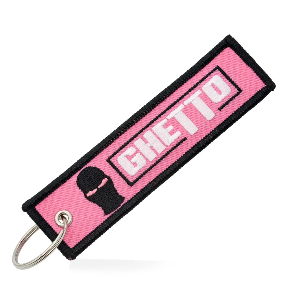 Φωτογραφία προϊόντος: Ghetto Logo Keychain Black/Pink Color | Embroidered Street Keyring