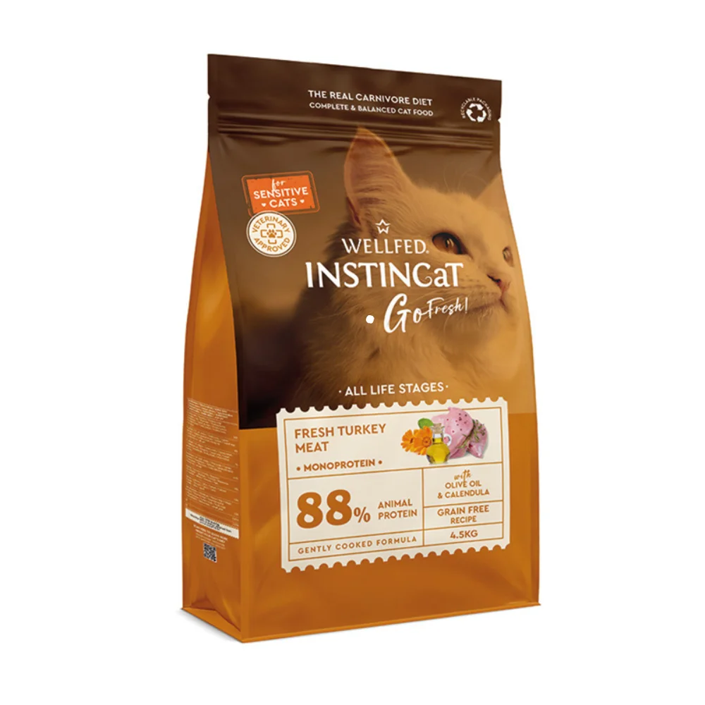 Φωτογραφία προϊόντος: Wellfed Dry Food Wellfed INSTINCat Go Fresh Sensitive + Sterilised Turkey – Ξηρή Τροφή Γάτας Monoprotein 300gr